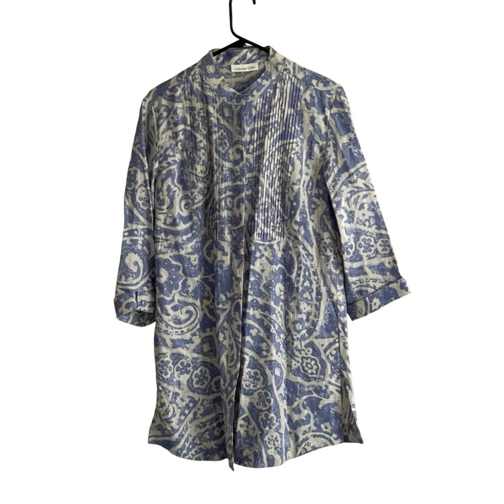 Coldwater Creek 100% Linen Tunic Top Button Periwinkle Sz Small Lagenlook NWT